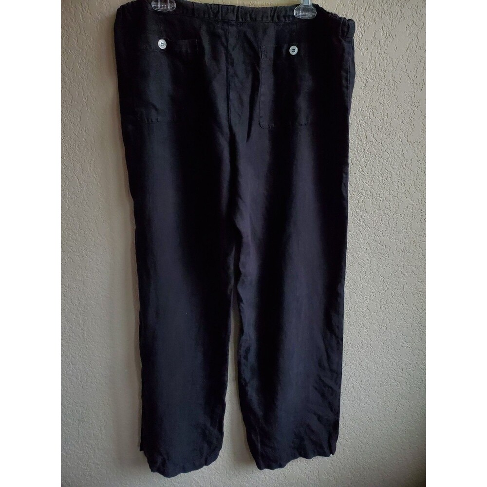 Allen Allen Linen Wide Leg Pants Drawstring Lagenlook Boho Minimalist Black XL